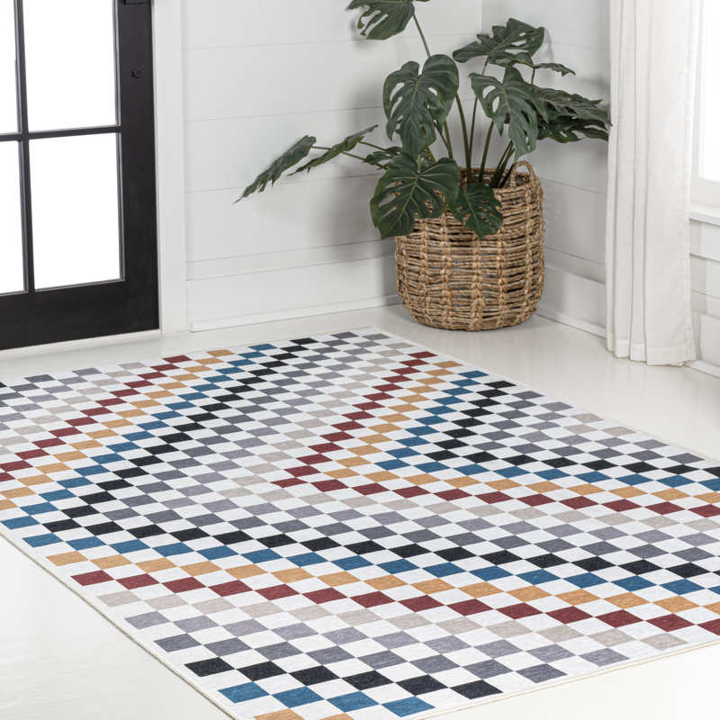 Mariquilla Modern Cottage Checkerboard Washable Multi-Colored Rug, Rectangle 5'3" x 7'7"
