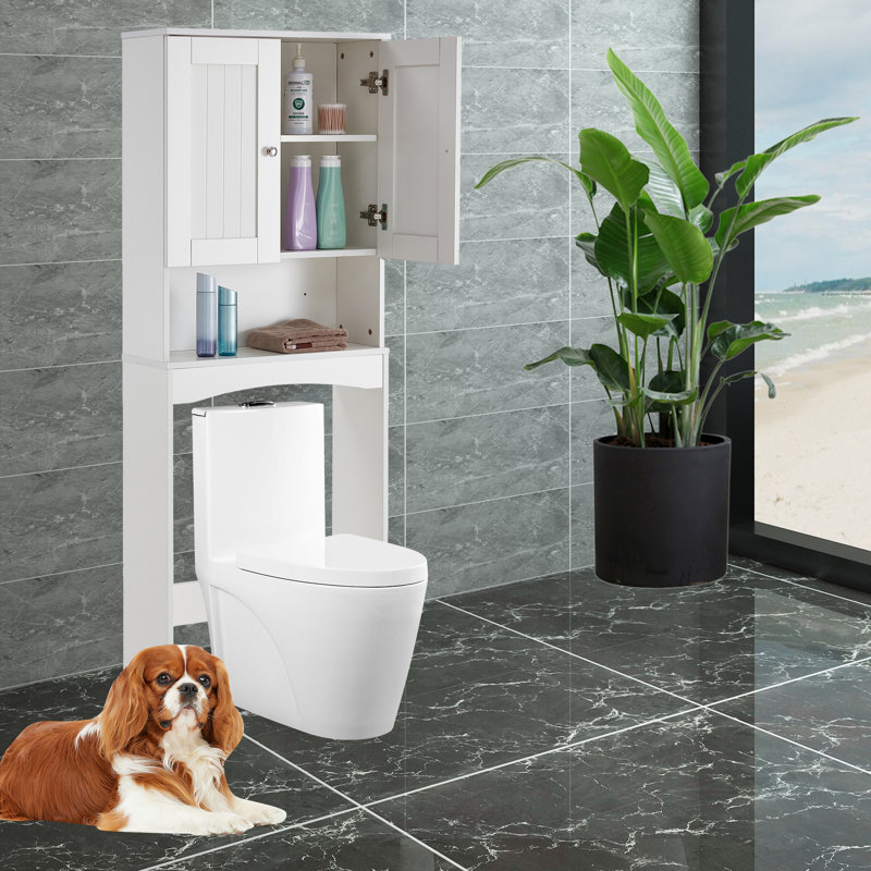 Armoire de rangement au-dessus de la toilette avec 3 tablettes réglables et 2 portes, pour la salle de bain (61,71 x 23,62 x 9,05 pouces, blanc mat)