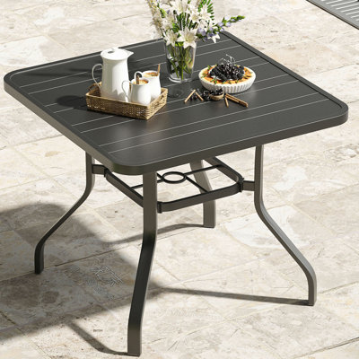 Table de salle à manger de patio 35 po x 35 po, table de salle à manger carrée avec trou pour parasol de 1,57 po, mobilier d'extérieur en métal pour patio, terrasse, piscine et cour arrière