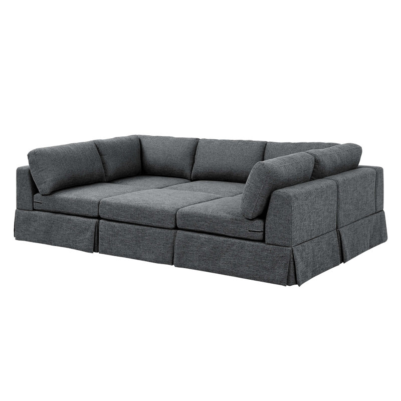 6 - Piece Upholstered Sectional With Skirt, Gray