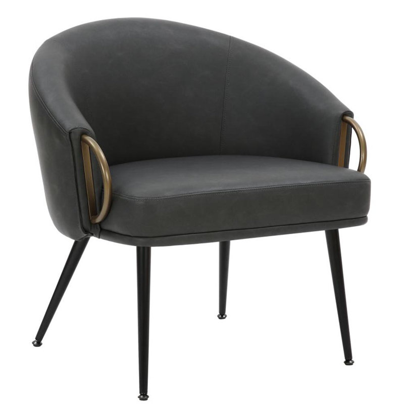 Faux Leather Barrel Chair, Vintage Charcoal Polyurethane