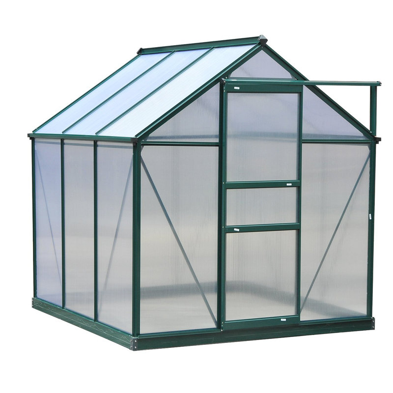 Callison 6 x 6ft Polycarbonate Greenhouse Walk in Slide Door Dark Green