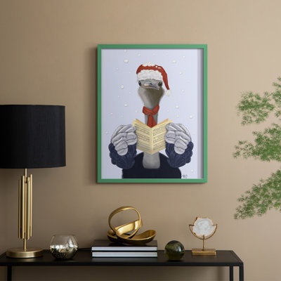 Ostrich, Carol Singing, reproduction d'art encadrée - bois massif