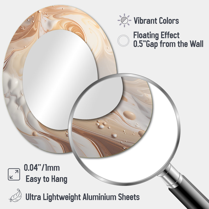 Abstrait blanc laiteux I - décor de miroir mural ovale crème, 43 po x 33 po