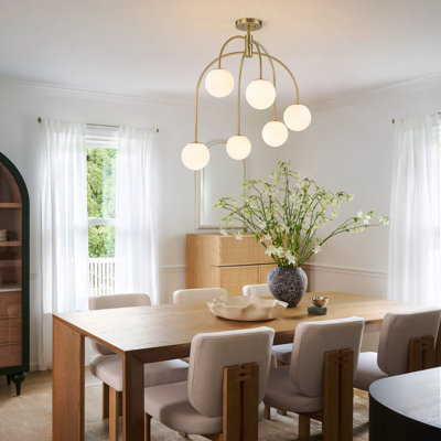 6-Light Mid-Century Weeping Willow Milk Glass Chandelier