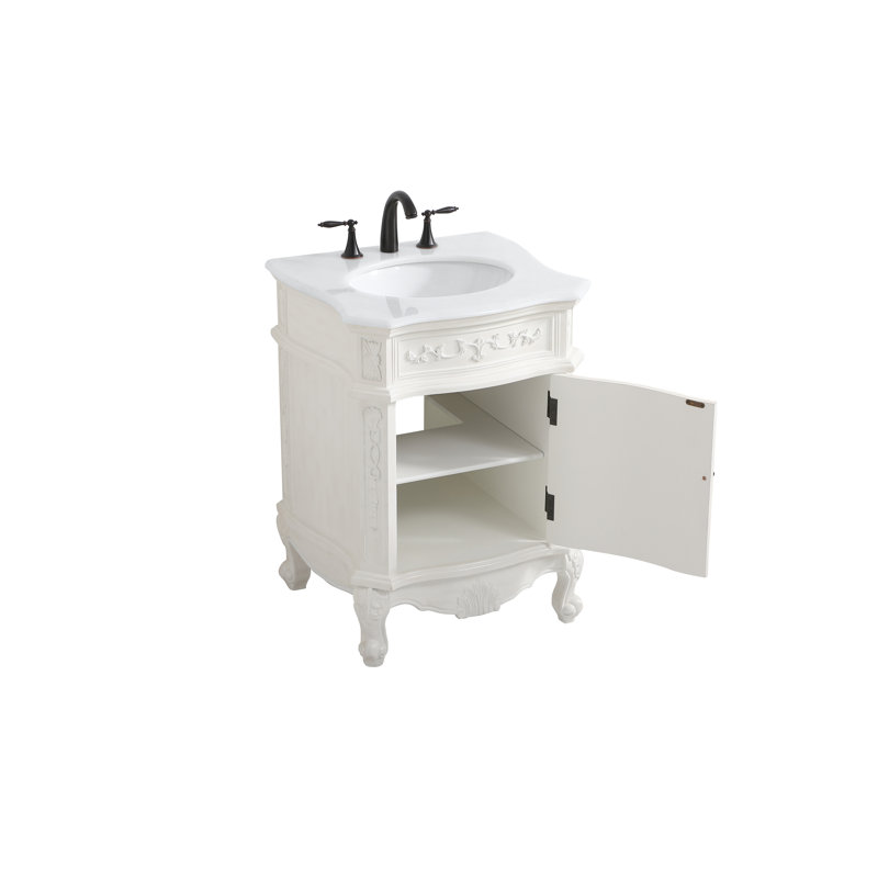 Berkshire 24'' Single Bathroom Vanity with Top, Antique White, White