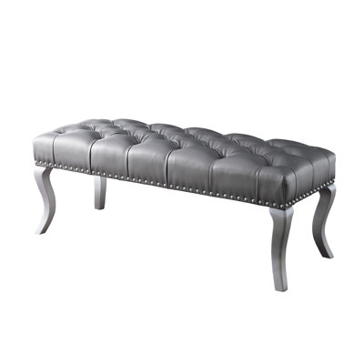 Tufted Fabric Upholstered Bench with Nailhead Trim