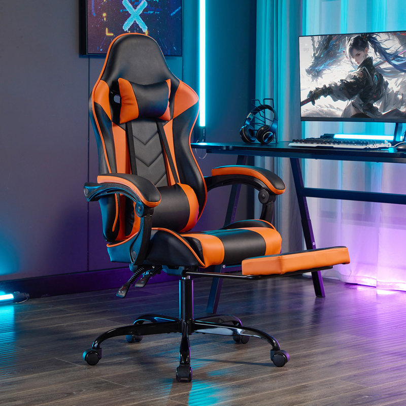 Fauteuil de jeu avec repose-pieds, Noir / Orange