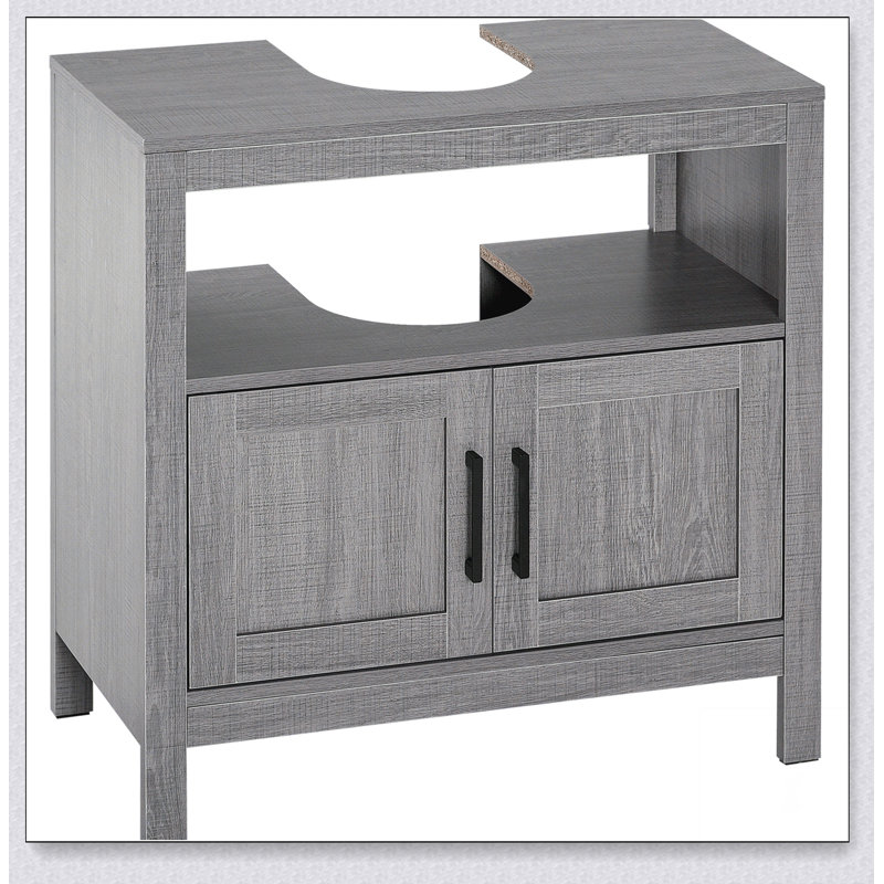 kleankin Pedestal Sink Storage Cabinet, Bathroom Under Sink Cabinet with 2 Doors and Open Shelf
