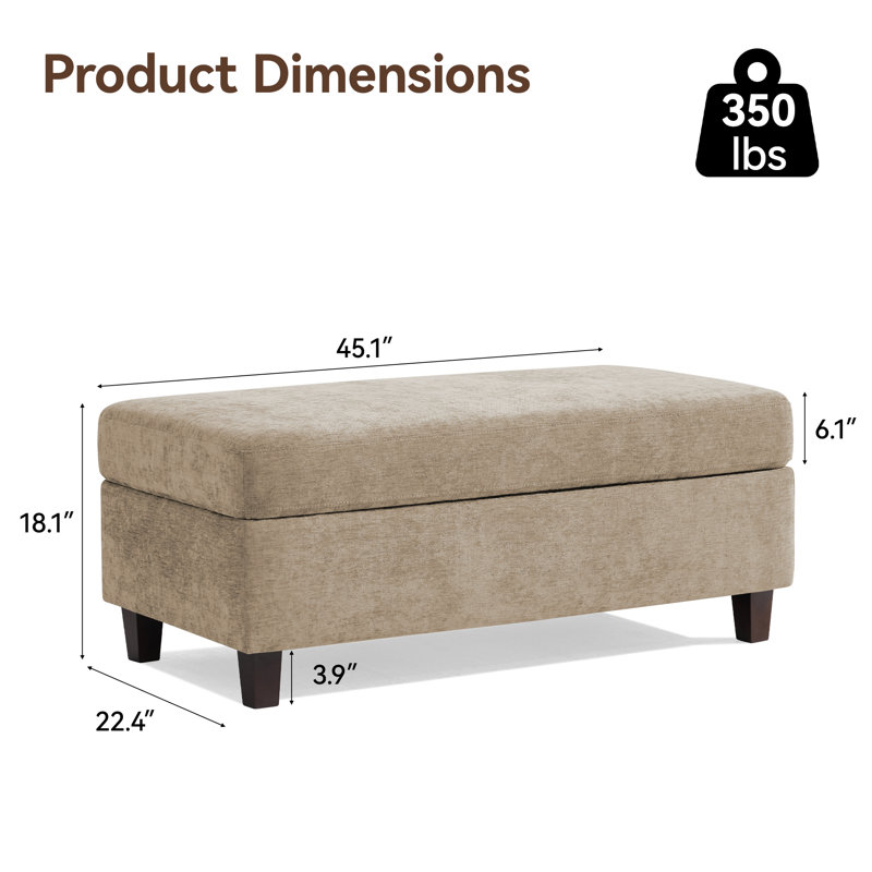 Multi-Functional Ottoman Bench for Living Room, Flip-Top Design with Wooden/Cushion Reversible Lid, Khaki