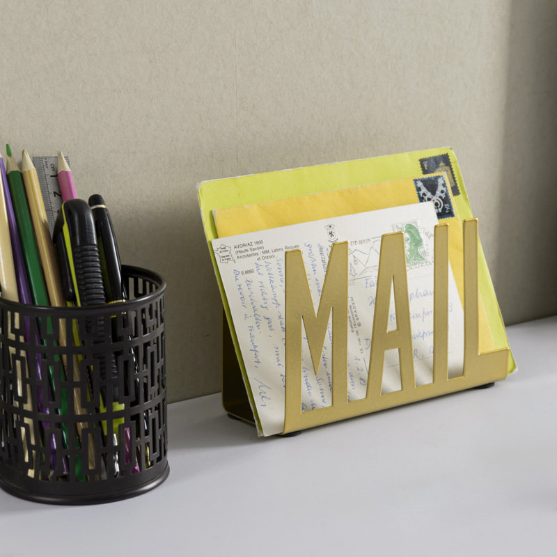 Dezrae Metal Desktop Cutout Paper Organiser, Gold