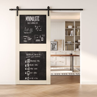 36x84 Tinsmith Gray Color 2 Panel Chalkboard Design Finished Unassembled Solid Wood Sliding Barn Door Only