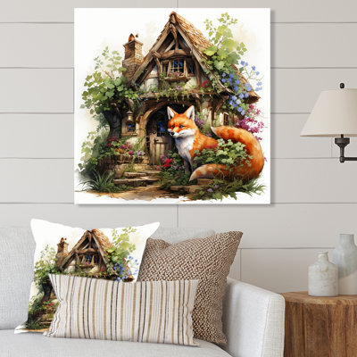 Foxs Elegant Treehouse Blooms - Art mural en métal avec un renard