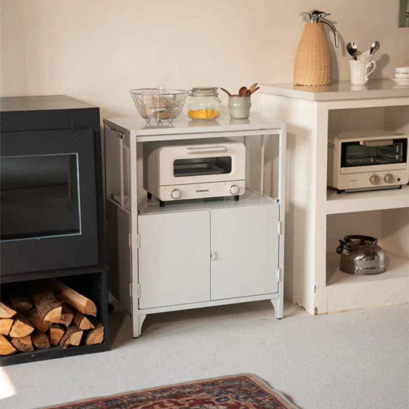 Folding Cabinet Metal Storage Cabinet With Wheels, White