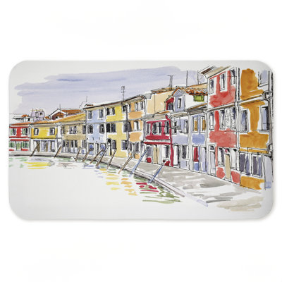 Quaint Coastal Town Buildings Printed Anti-Fatigue Floor Mat, design by Tim Coffey, 30"x18"