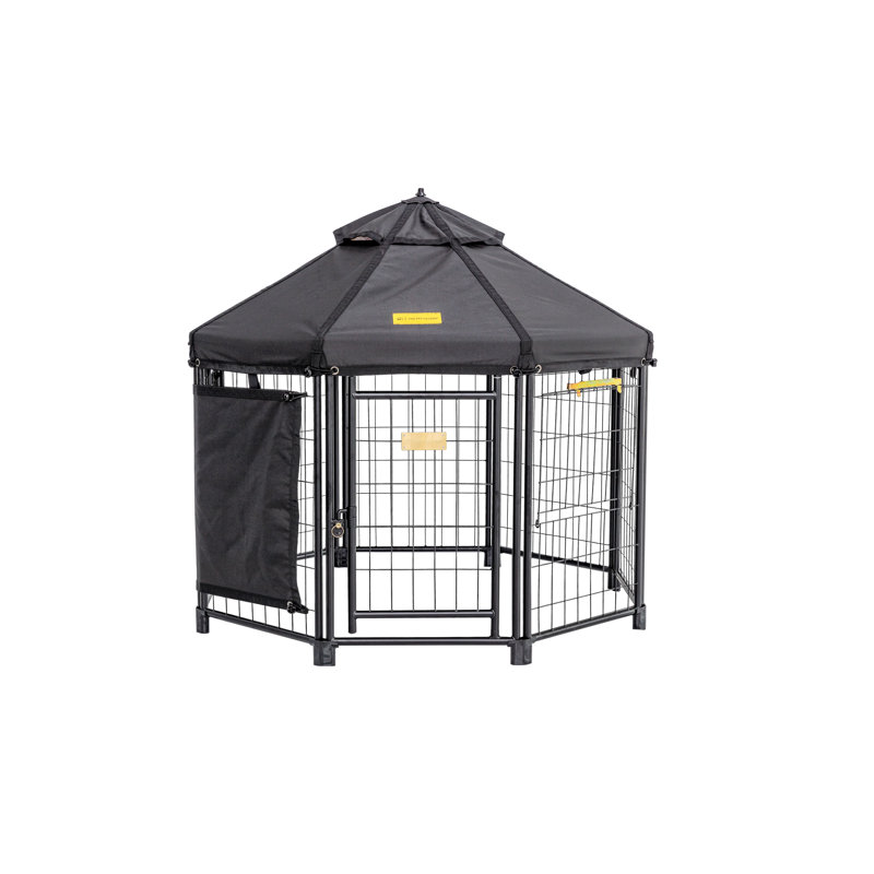 INDOOR AND OUTDOOR OCTAGONAL DOG KENNEL WITH POLYESTER COVER AND SIDE SUN SHADE, 4FT, 44.5" H x 49" W x 49" D