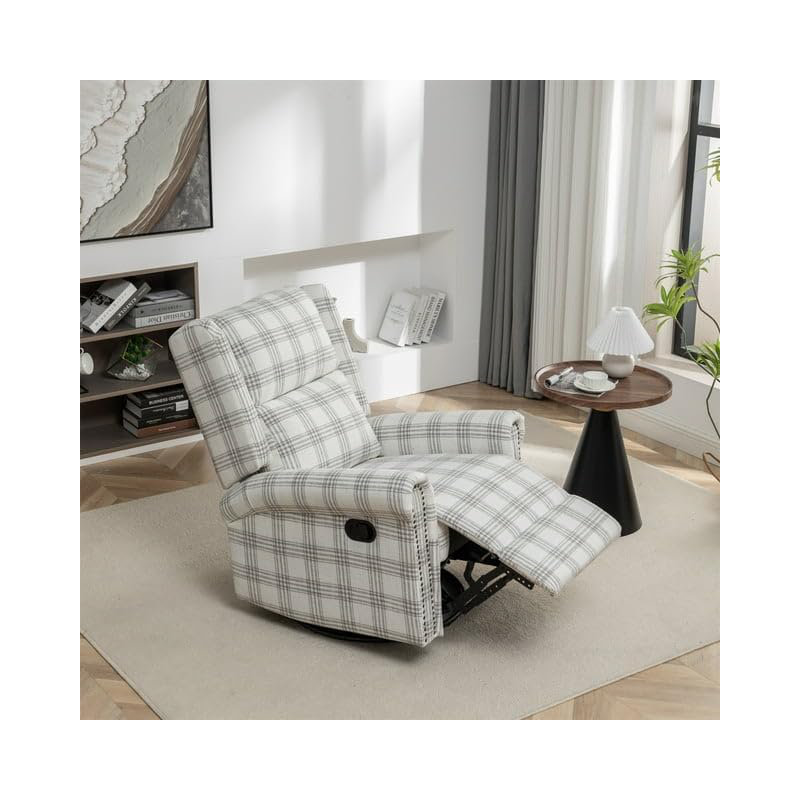 Fauteuil inclinable pivotant Jaq, Lin à carreaux gris