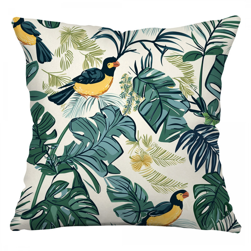 Coussin décoratif oiseaux, coussins en sergé nature, Carré 14 po