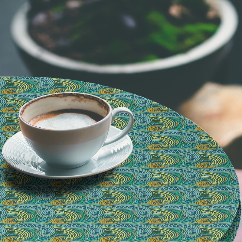 East Urban Home Oriental Fitted Round Tablecloth Multicolor, 64.17" Round