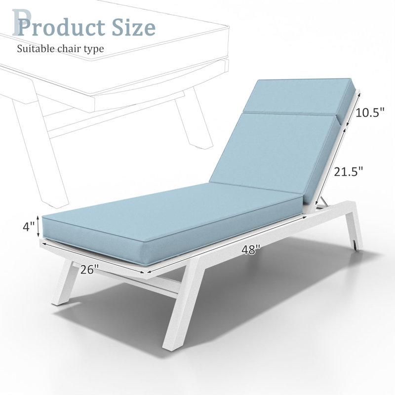 Wynee Outdoor 4'' Chaise Lounge Cushion, Light Blue, 25.8" W x 79.75" D