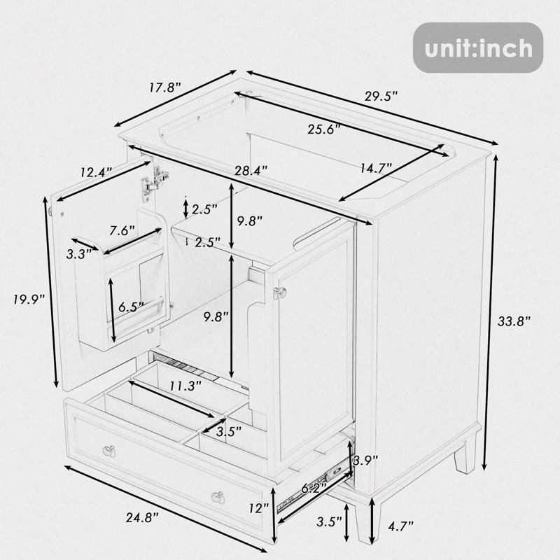 Base de meuble-lavabo simple 29,53 po seulement, Gris
