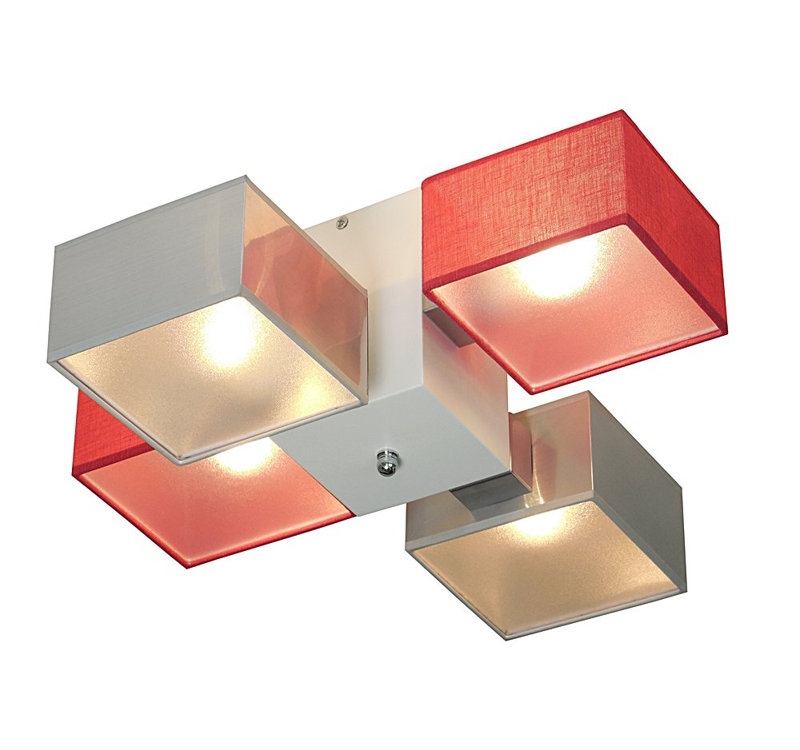 Miranda Semi Flush Mount, Natural oak wood, Silver/Red, translucent