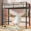 Single Size Loft Bed With Desk, High Sleeper Bedframe With Removable Ladder And Safety Guardrail, Sturdy Metal Slats Support