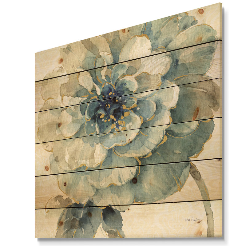 Indigold Gold Country FLower - impression champêtre sur bois de pin naturel, H 16 po x l 16 po x P 1 po