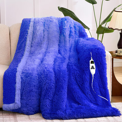 Faux Fur & Sherpa Heated Electric Blanket Throw - 10 Heat & 5 Timer Settings, ETL Certified, Fast Warming Gift for Women, Birthday and Christmas