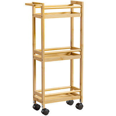 3-tier Bamboo Rolling Cart With Wheels For Home Or Office Storage