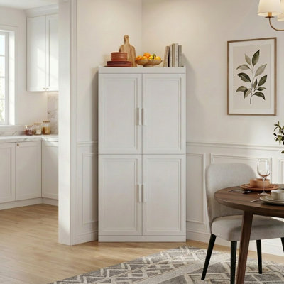 62" H Corner Kitchen Pantry with Adjustable Shelves Tall Corner Storage Cabinet with 4 Doors for Kitchen, Living Room, Dining Room