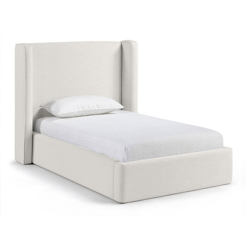 Kendall Wanaque Linen Textured Fabric Upholstered Bed, Twin, Cream Linen Textured Fabric