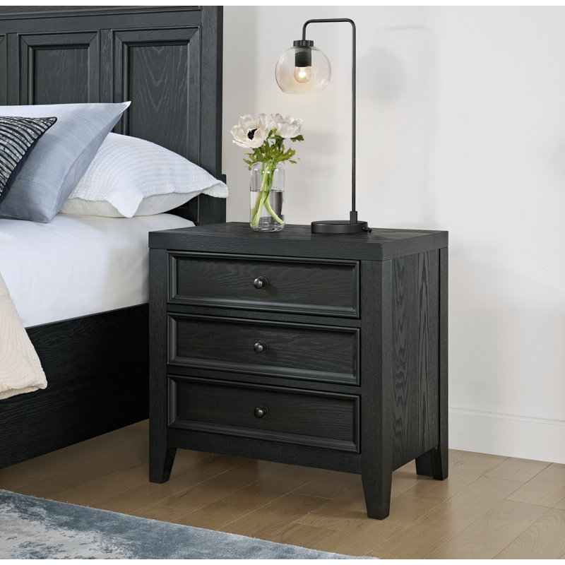 27" Wide 3-Drawer Nightstand with USB, Black