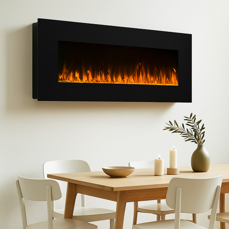 Wrought Studio Electric Fireplace - 54 Inch Wall Mounted Fireplace Heater with Remote Control Adjustable LED Flame Color, Timer, and Heat
