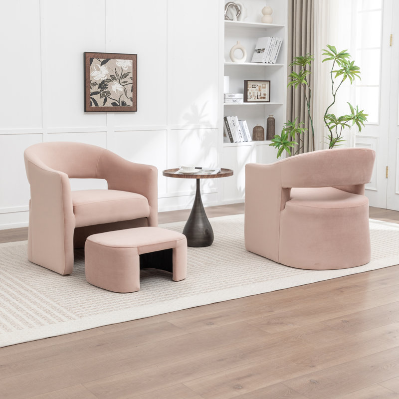 Fauteuil demi-tonneau rembourré avec repose-pieds, Rose