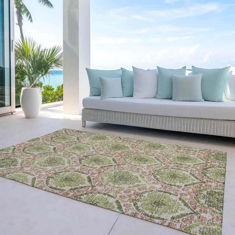 Cederick Washable Damask Indoor / Outdoor Rug, Rectangle 10' x 14'