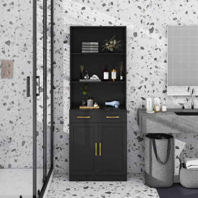 Armoire de rangement de salle de bain avec tiroirs, tablette ouverte à 3 couches, tablette réglable