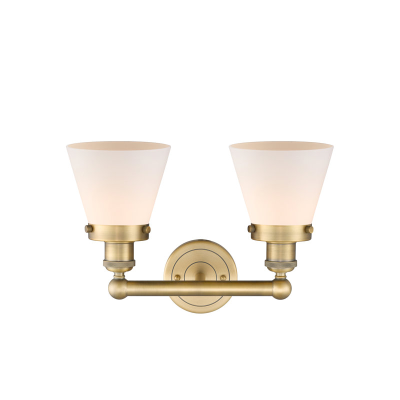 Éclairage pour meuble-lavabo à 2 lumières à intensité variable Cornville, Blanc mat, Laiton brossé