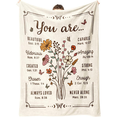 Cadeaux Chrétiens pour les femmes, jeté floral Christian, cadeaux d'anniversaire pour les femmes, amitiés, cadeau inspirant de la Foi des Écritures pour un ami, une sœur, une maman, une fille (50 po x 60 po, beige)
