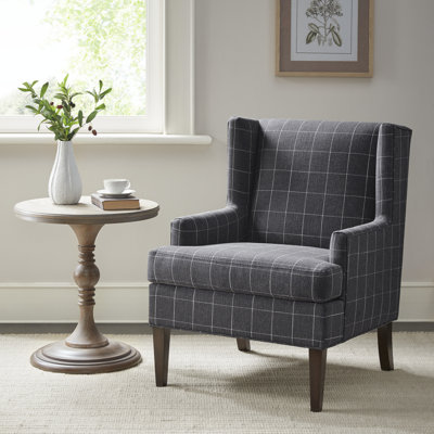 Fauteuil d'appoint à oreilles à carreaux en tissu de 28,75 po Bedford Decker, gris anthracite