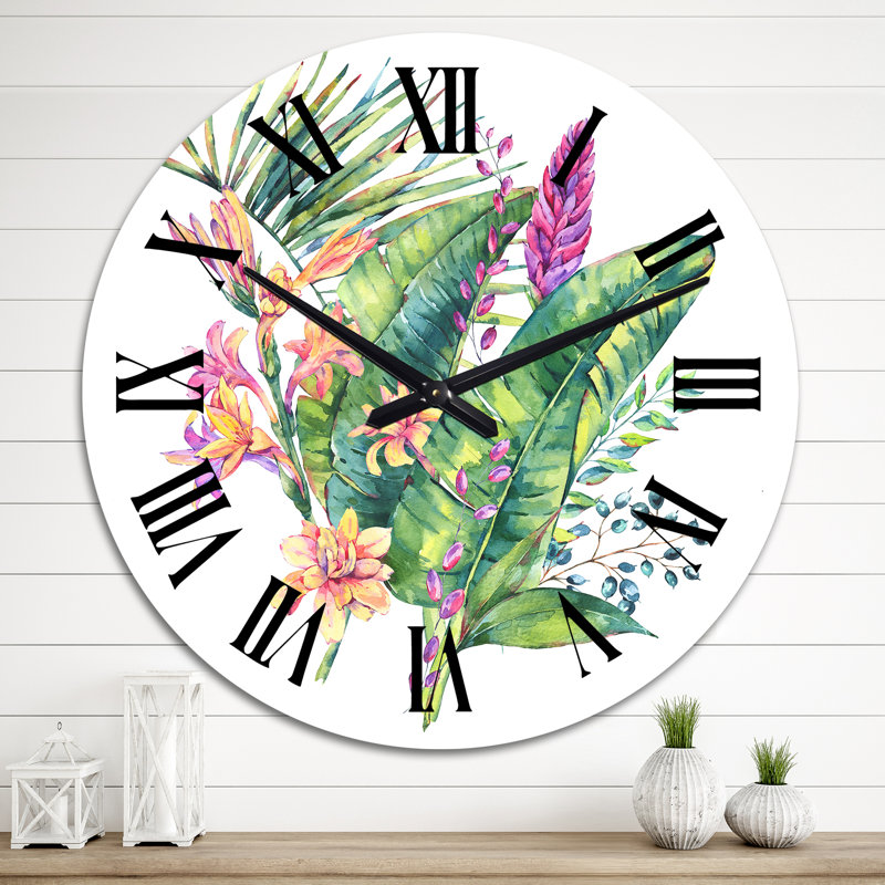 Horloge murale rétro - fleurs d'orchidées en fleurs rétro, Grand
