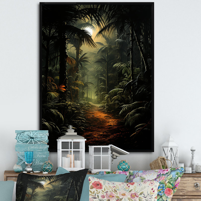 Jungle Charcoal Shadows sur impression sur toile, H 32 po x l 16 po x P 1 po, Cadre flottant noir