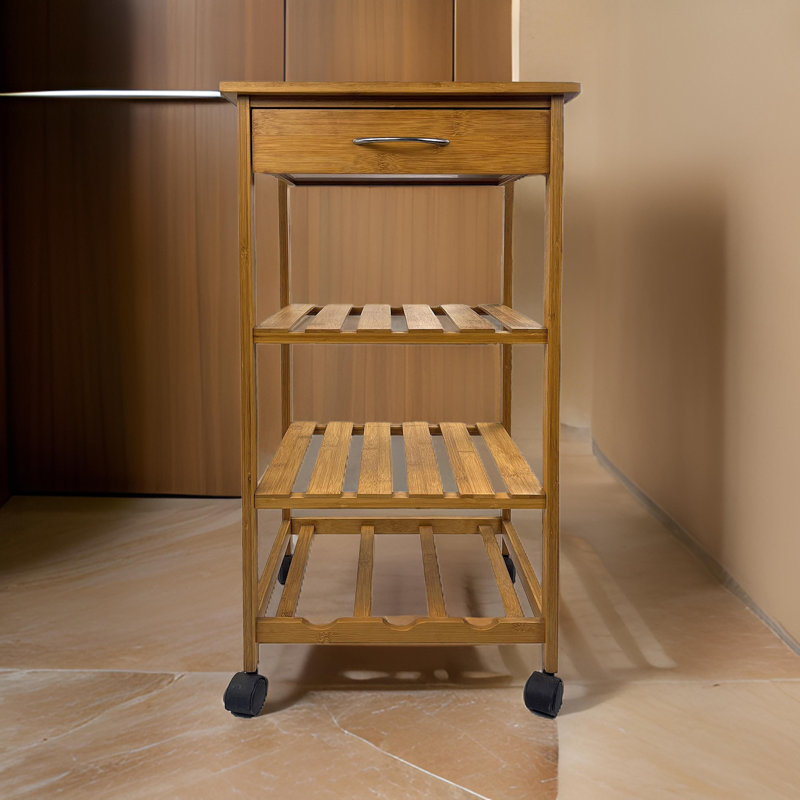 Harry Brown Bamboo Kitchen Bar Cart with Drawer and Shelves