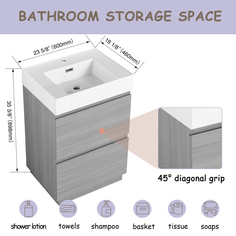 Nohelly 24.31'' Single Bathroom Vanity with Resin Top, Brown
