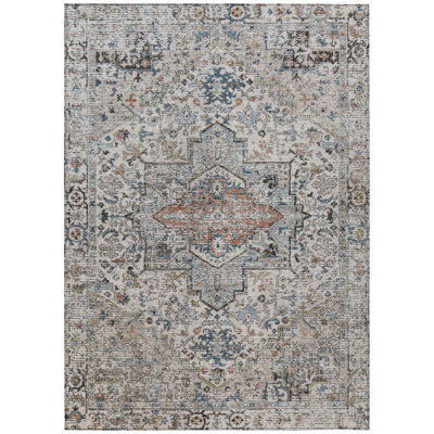 Machine Washable Indoor/Outdoor Xhevrie Ivory Rug
