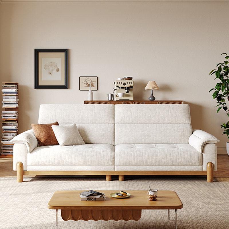 Causeuse 102,36 po en mélange de lin blanc avec coussins décoratifs, H 39,37 po x l 102,36 po x P 43,7 po