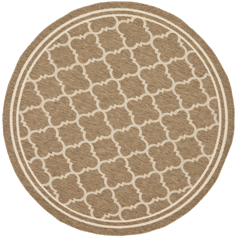 Arneshia Geometric Brown/Bone Indoor/Outdoor Area Rug, Round 4'