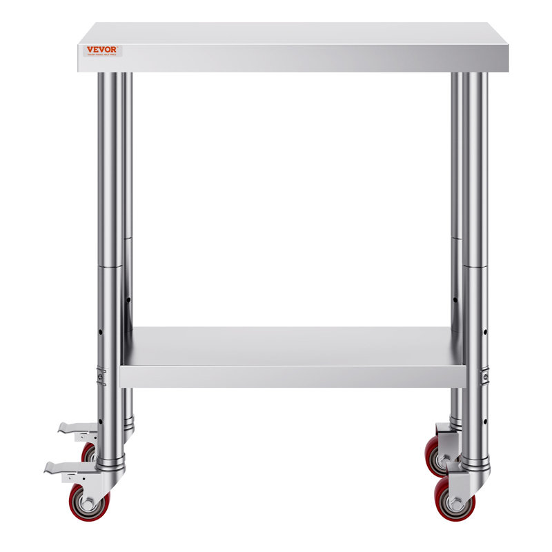 Table de travail 30 po x 12 po x 34 po en acier inoxydable avec 3 tablettes réglables et 4 roulettes