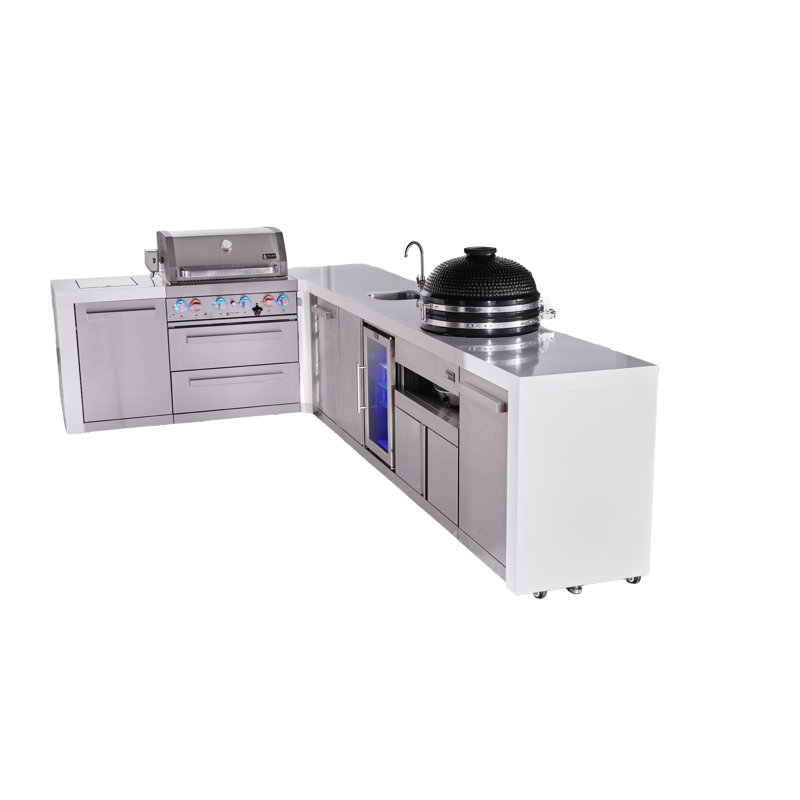 Îlot de cuisine de luxe à 4 brûleurs de 82 po x 146 po en forme de L avec îlot de cuisine pour barbecue Mont Alpi