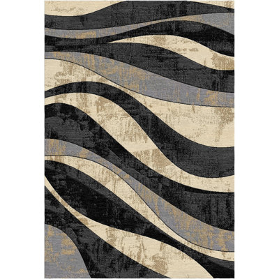 Jadence Hallway Runner/Area Rug With Modern Abstract Waves,Polypropylene - Blue